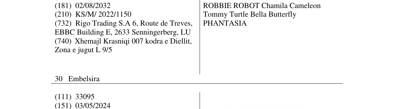 Zëri i markës ROBBIE ROBOT Chamila Cameleon Tommy Turtle Bella Butterfly PHANTASIA në buletin