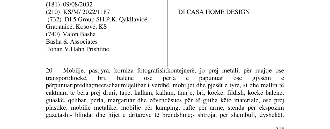 Zëri i markës DI CASA HOME DESIGN në buletin