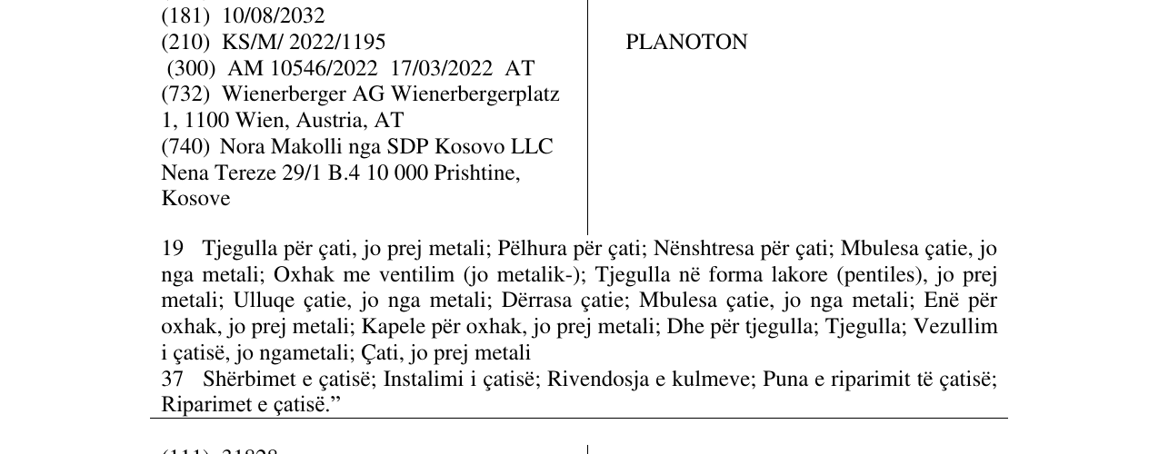 Zëri i markës PLANOTON në buletin