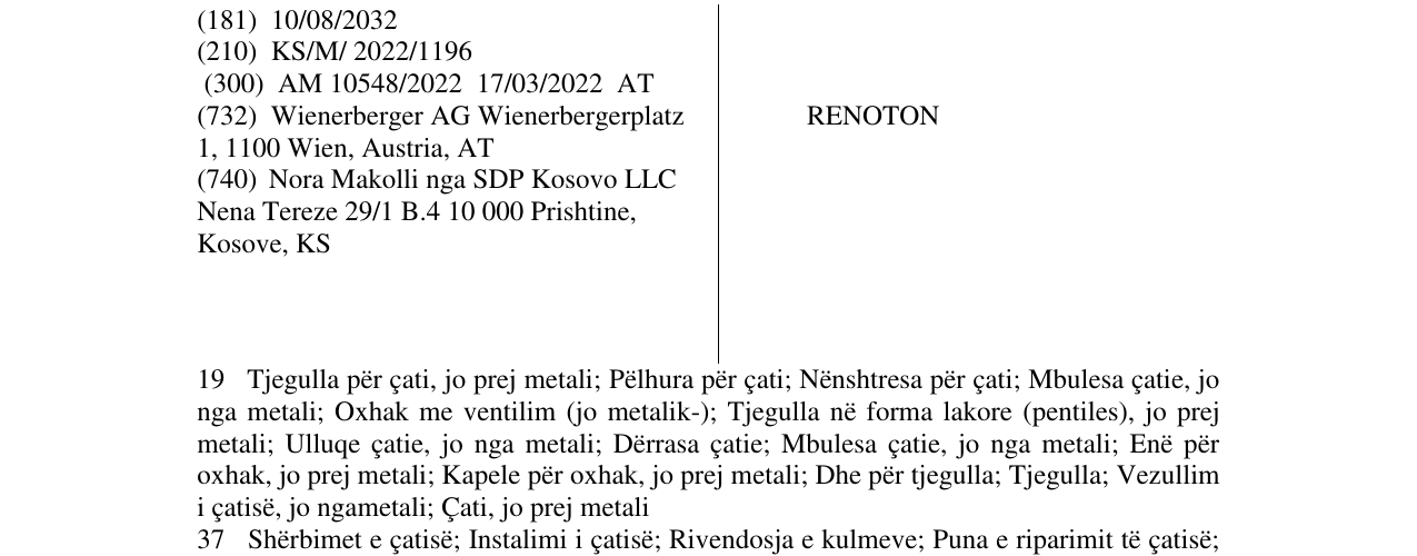 Zëri i markës RENOTON në buletin