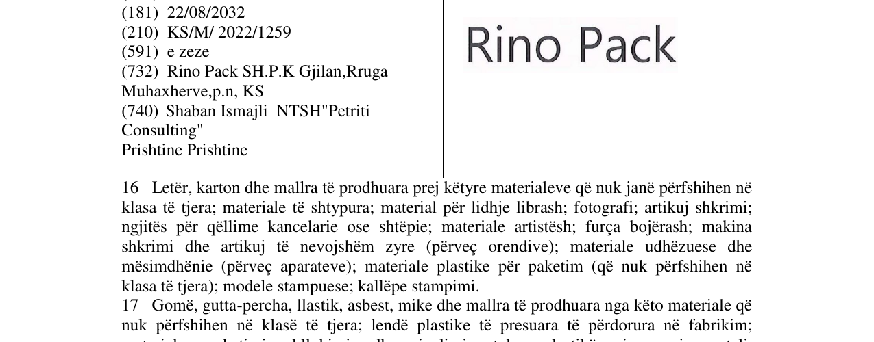 Zëri i markës Rino Pack në buletin