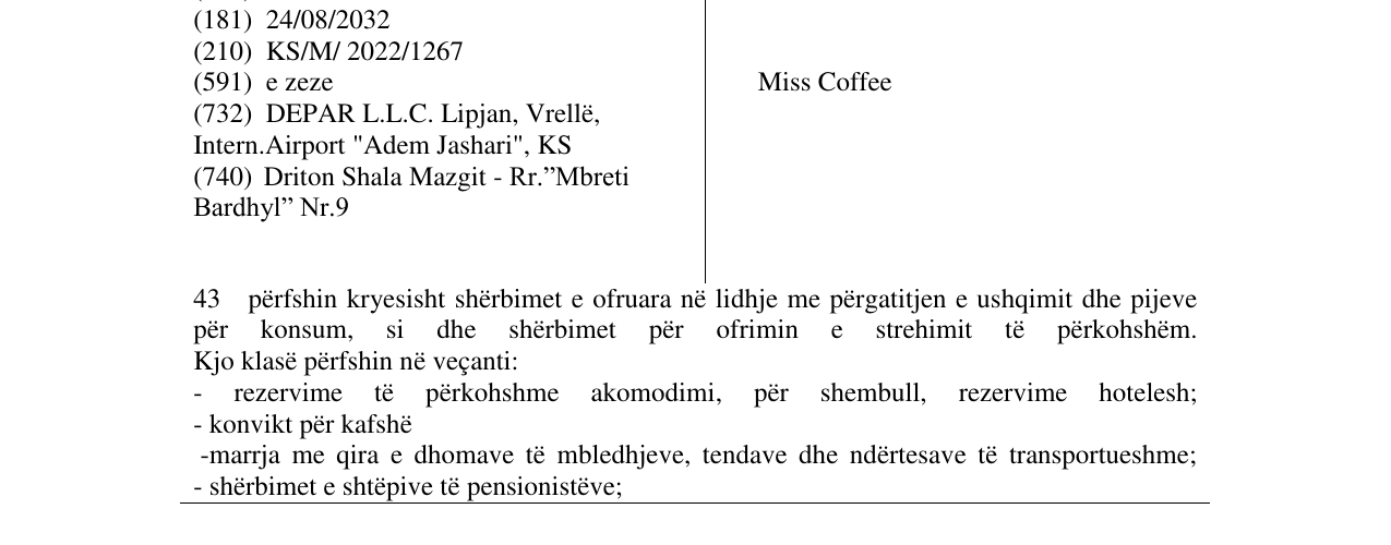Zëri i markës Miss Coffee në buletin