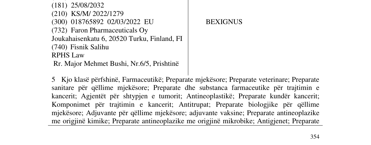 Zëri i markës BEXIGNUS në buletin