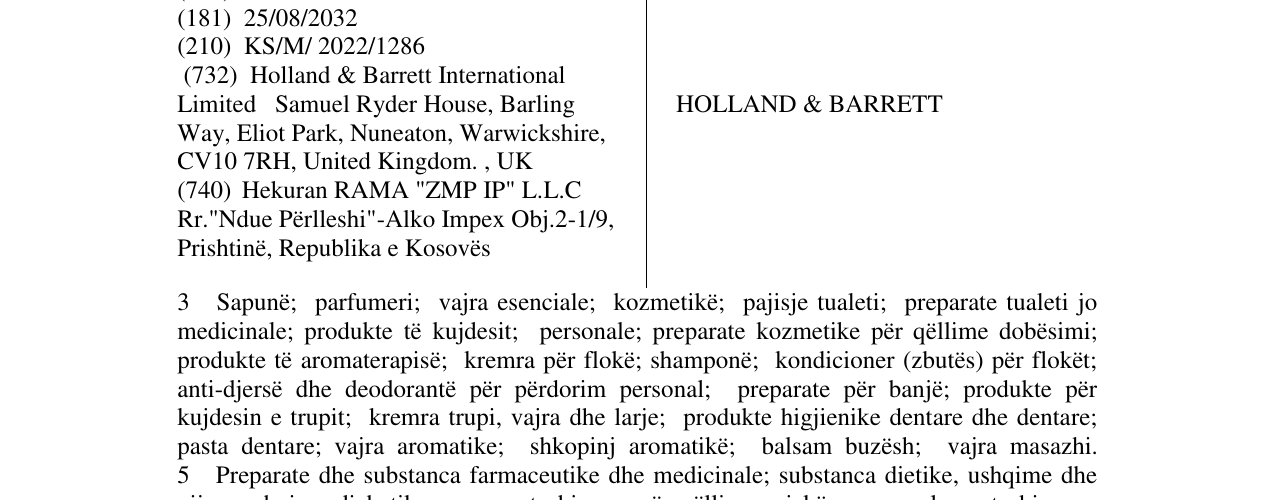 Zëri i markës HOLLAND & BARRETT në buletin