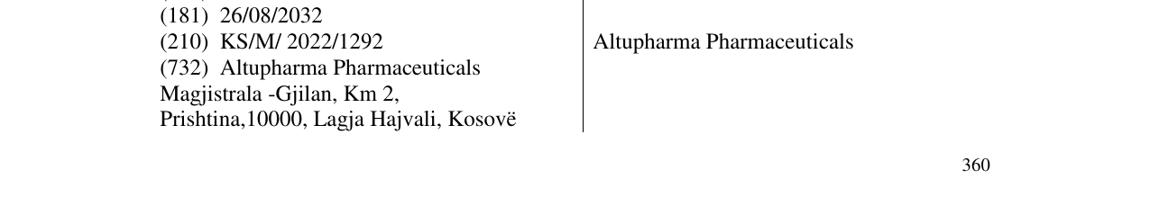 Zëri i markës Altupharma Pharmaceuticals në buletin
