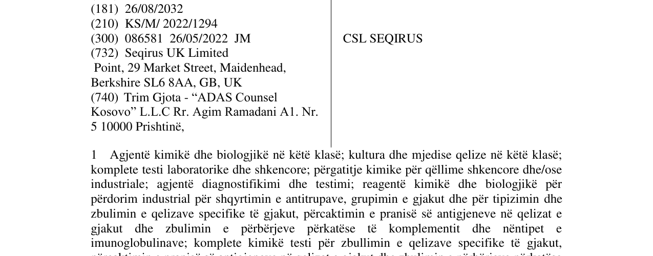 Zëri i markës CSL SEQIRUS në buletin