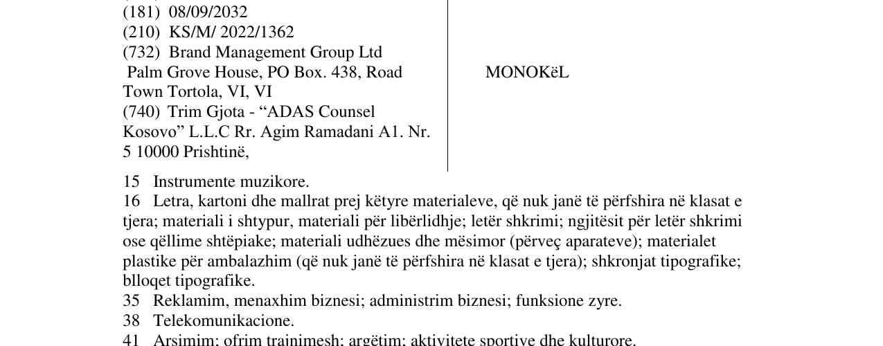 Zëri i markës MONOKëL në buletin
