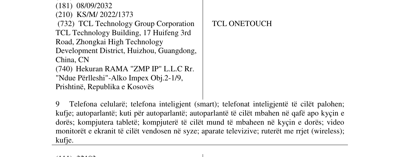 Zëri i markës TCL ONETOUCH në buletin
