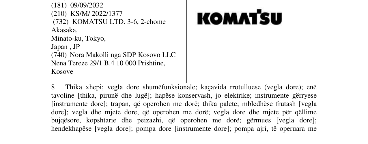 Zëri i markës KOMATSU në buletin