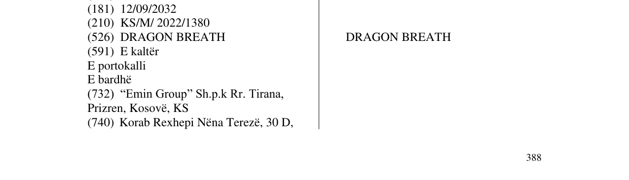 Zëri i markës DRAGON BREATH në buletin