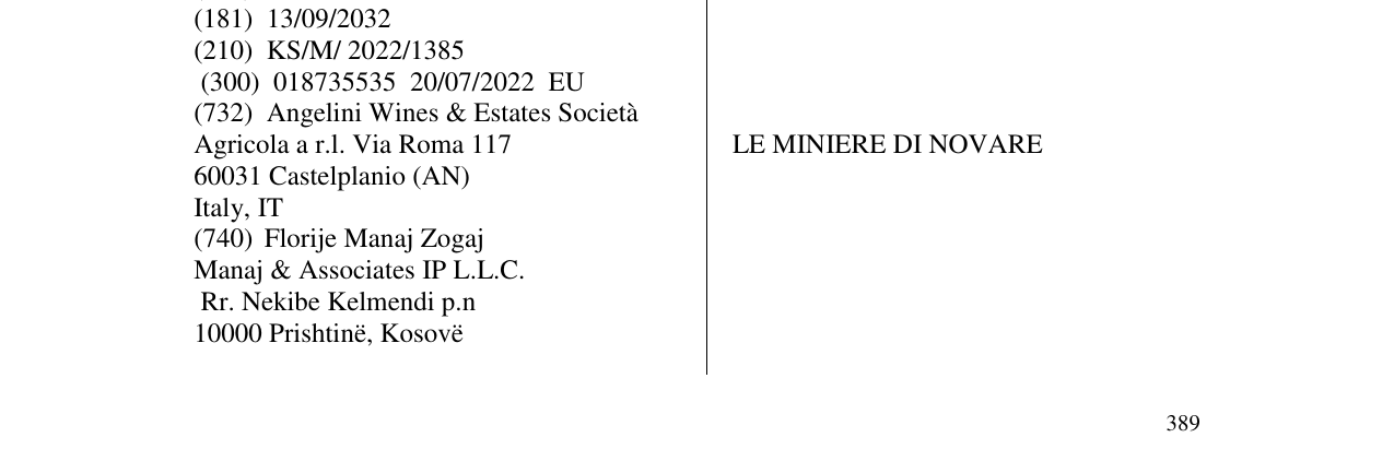 Zëri i markës LE MINIERE DI NOVARE në buletin