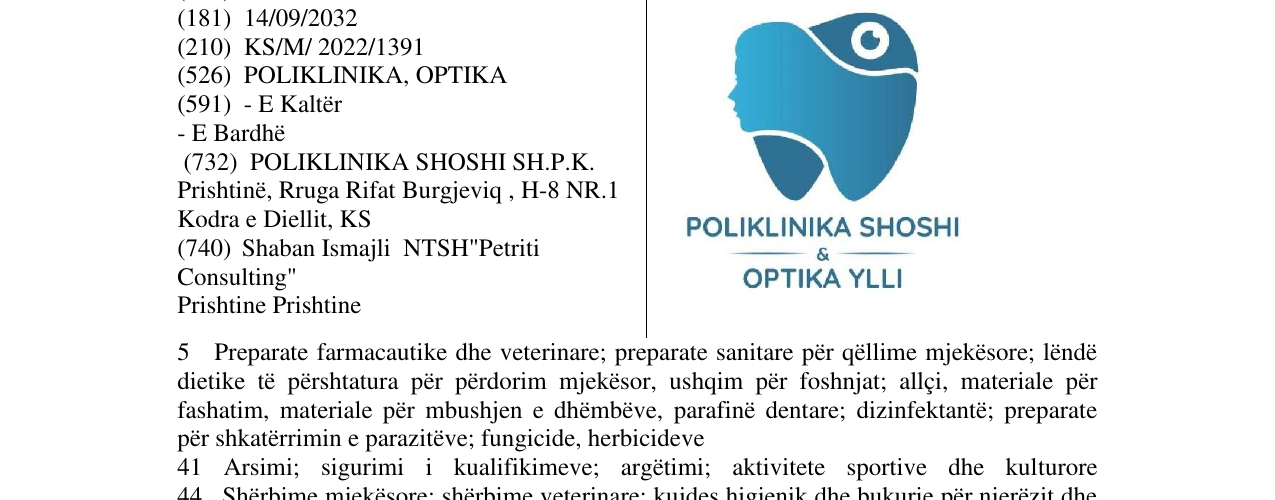 Zëri i markës POLIKLINIKA SHOSHI & OPTIKA YLLI në buletin