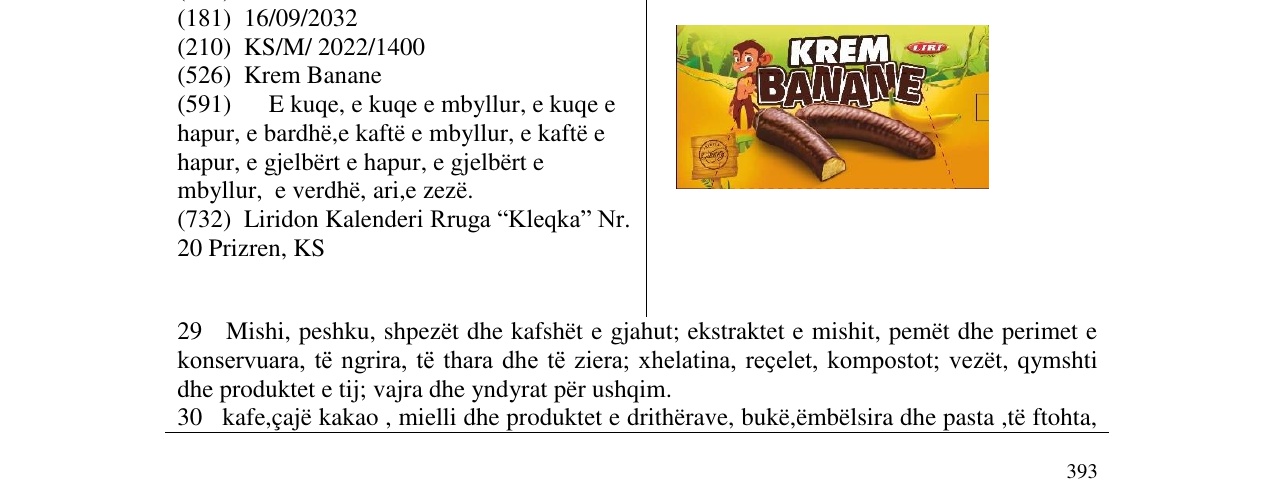 Zëri i markës KREM BANANE në buletin
