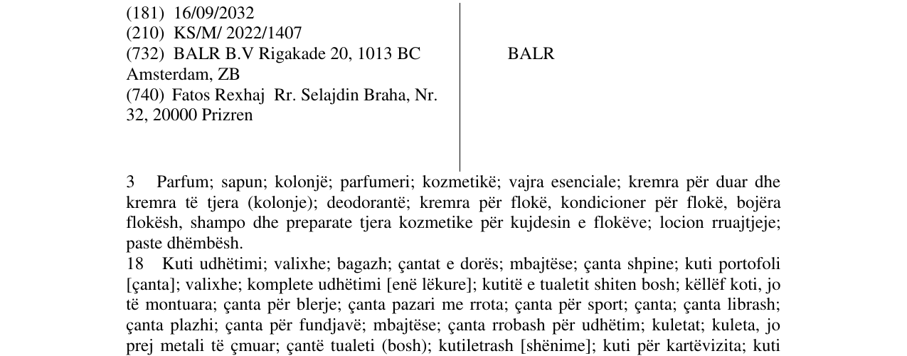 Zëri i markës BALR në buletin
