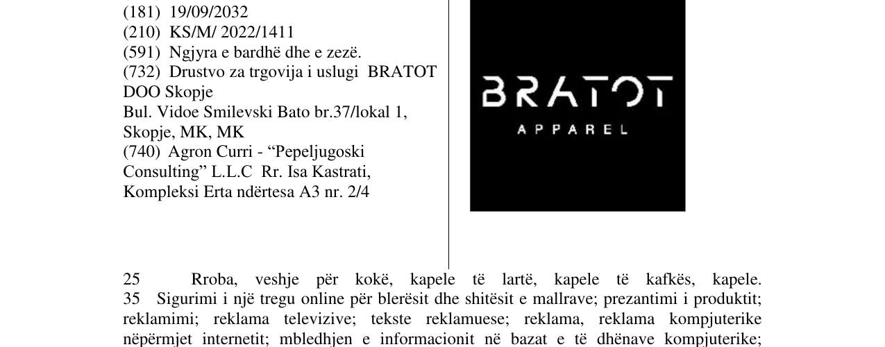 Zëri i markës BRATOT APPAREL në buletin