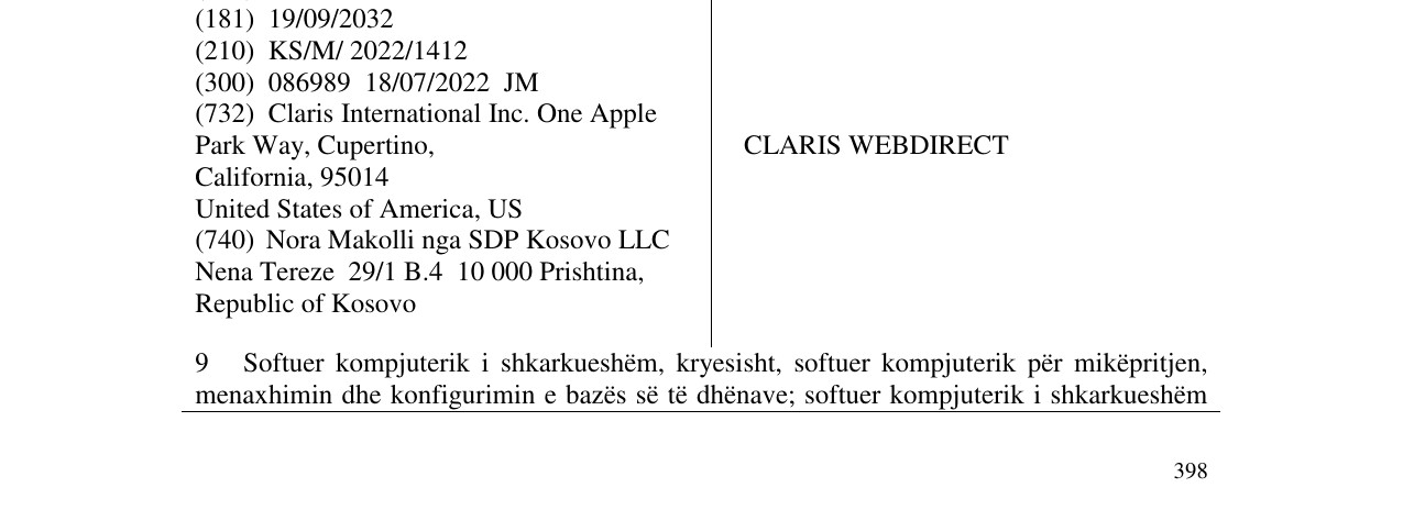 Zëri i markës CLARIS WEBDIRECT në buletin