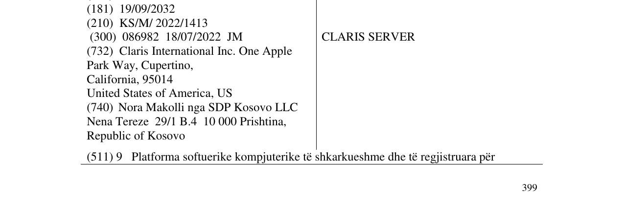Zëri i markës CLARIS SERVER në buletin