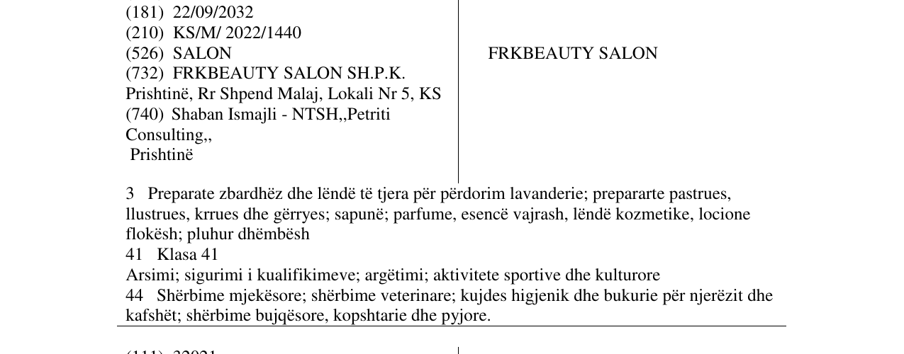 Zëri i markës FRKBEAUTY SALON në buletin