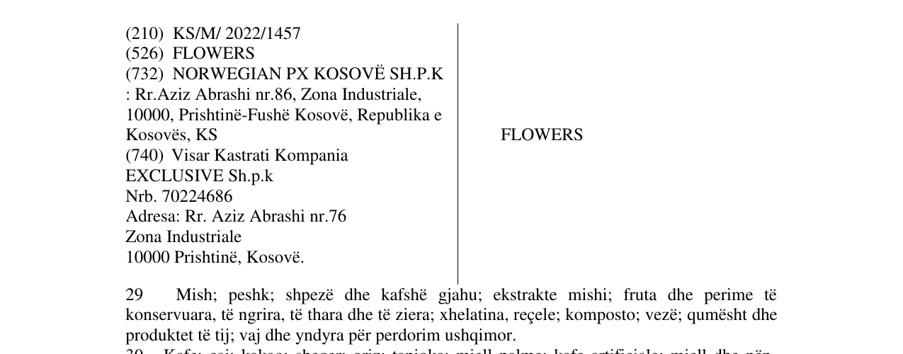 Zëri i markës FLOWERS në buletin