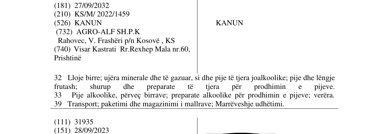 Zëri i markës KANUN në buletin