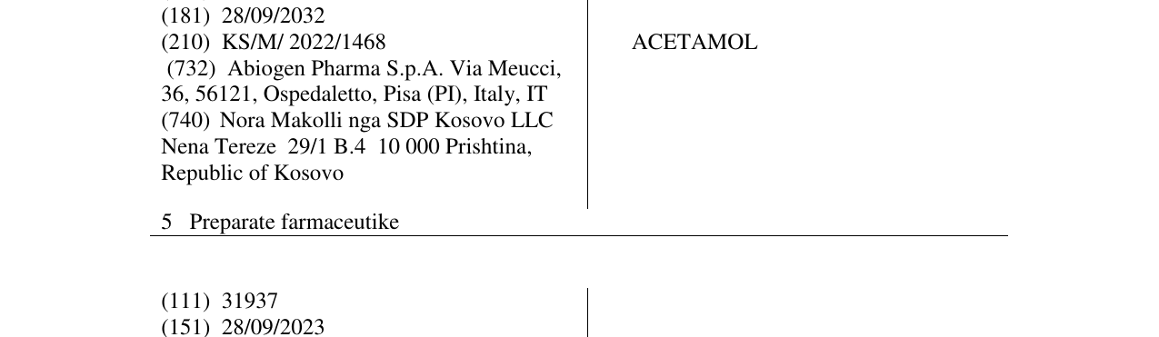 Zëri i markës ACETAMOL në buletin