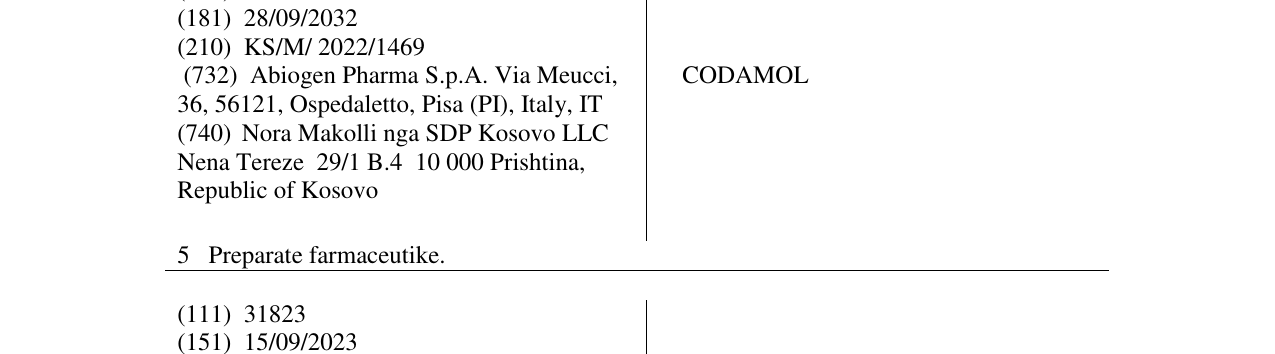 Zëri i markës CODAMOL në buletin