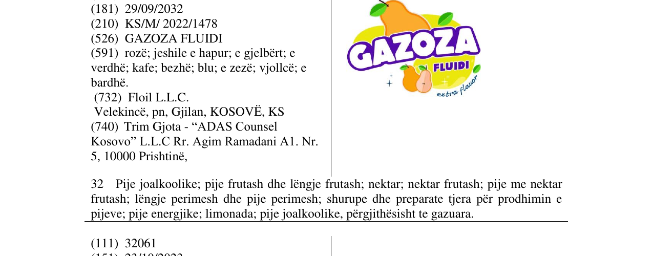 Zëri i markës GAZOZA FLUIDI në buletin