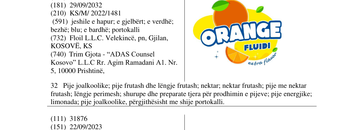 Zëri i markës fluidi orange në buletin