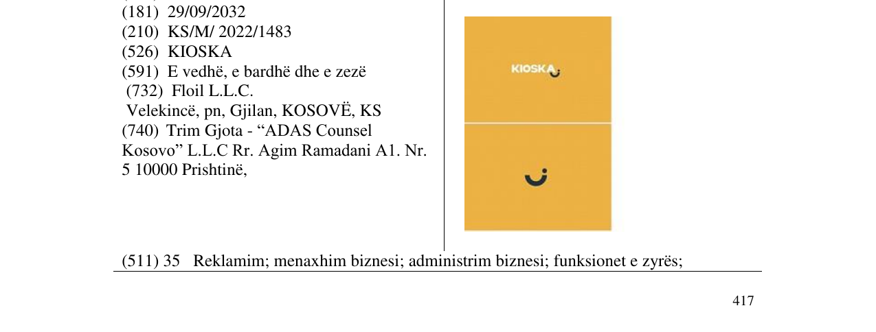 Zëri i markës KIOSKA në buletin