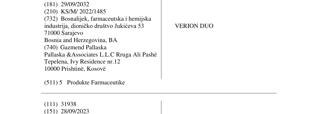 Zëri i markës VERION DUO në buletin