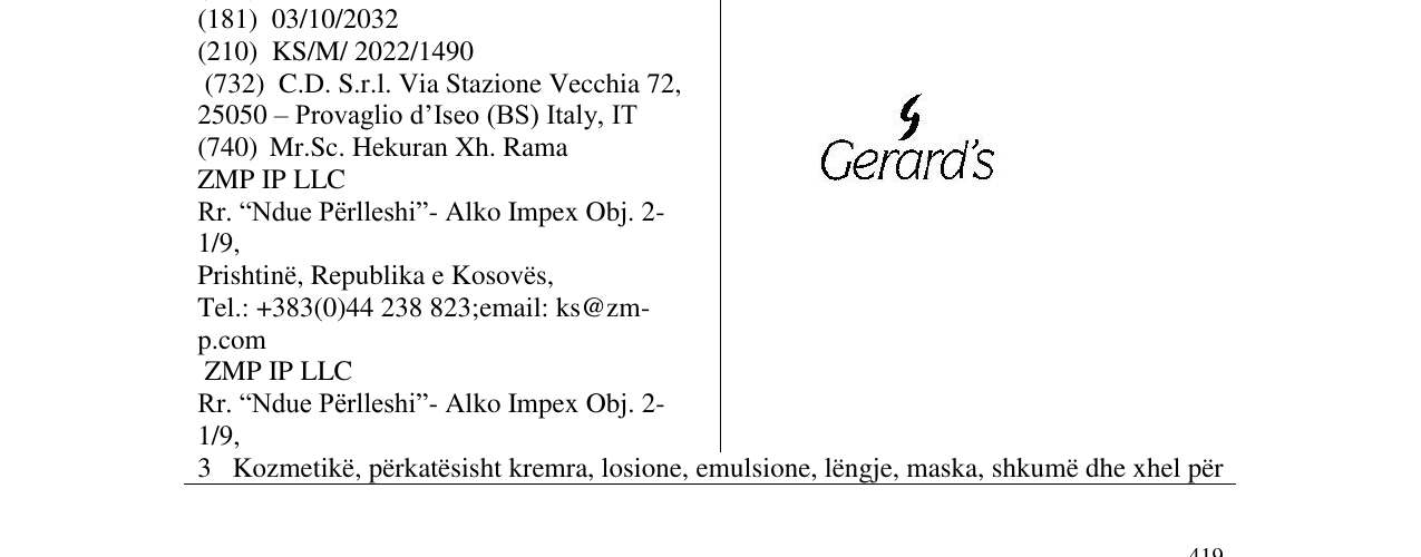 Zëri i markës Gerard's në buletin