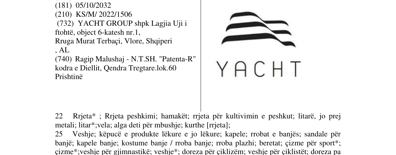 Zëri i markës YACHT në buletin