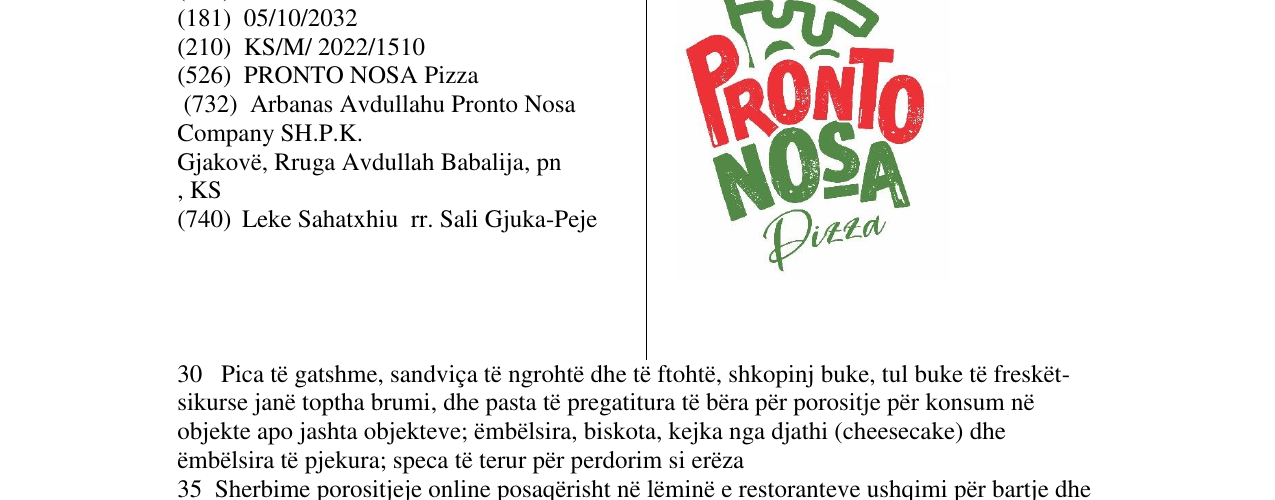 Zëri i markës PRONTO NOSA në buletin