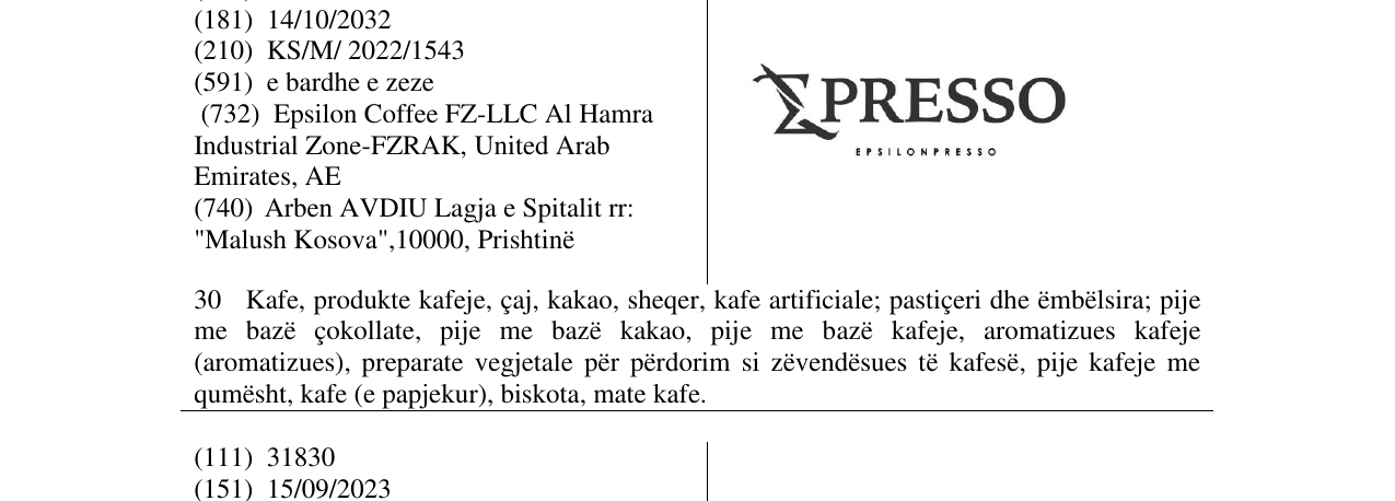 Zëri i markës Epresso epsilonpresso në buletin