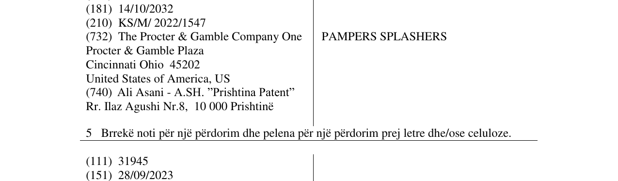Zëri i markës PAMPERS SPLASHERS në buletin