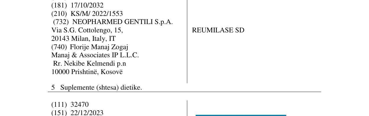 Zëri i markës REUMILASE SD në buletin