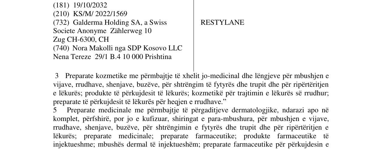 Zëri i markës RESTYLANE në buletin