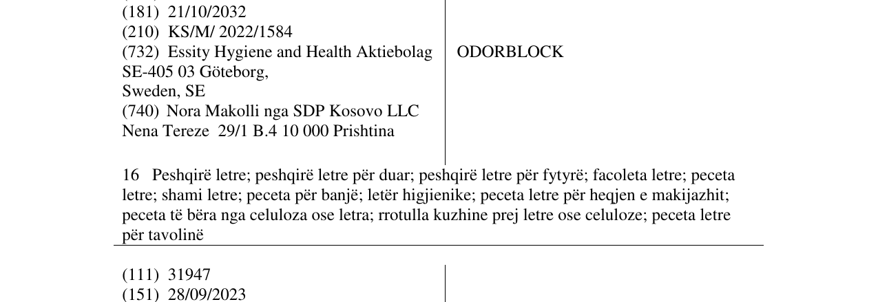 Zëri i markës ODORBLOCK në buletin