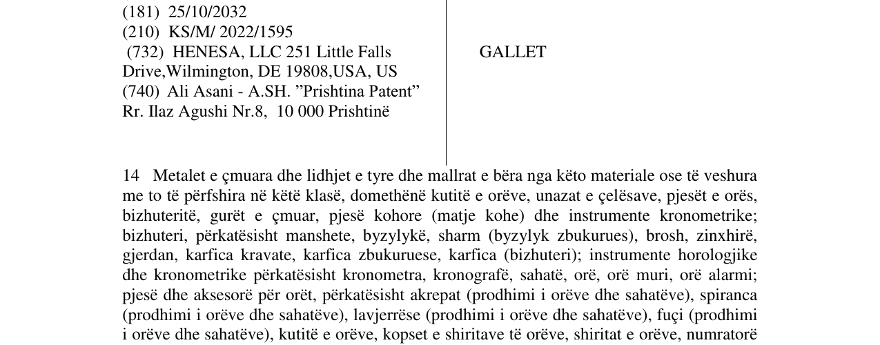 Zëri i markës GALLET në buletin