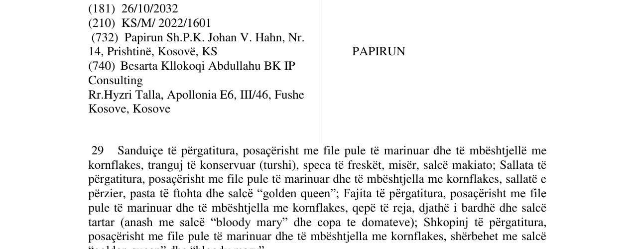 Zëri i markës PAPIRUN në buletin