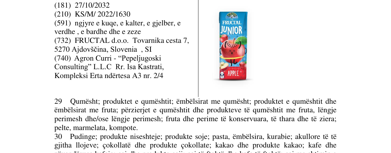 Zëri i markës FRUCTAL JUNIOR në buletin