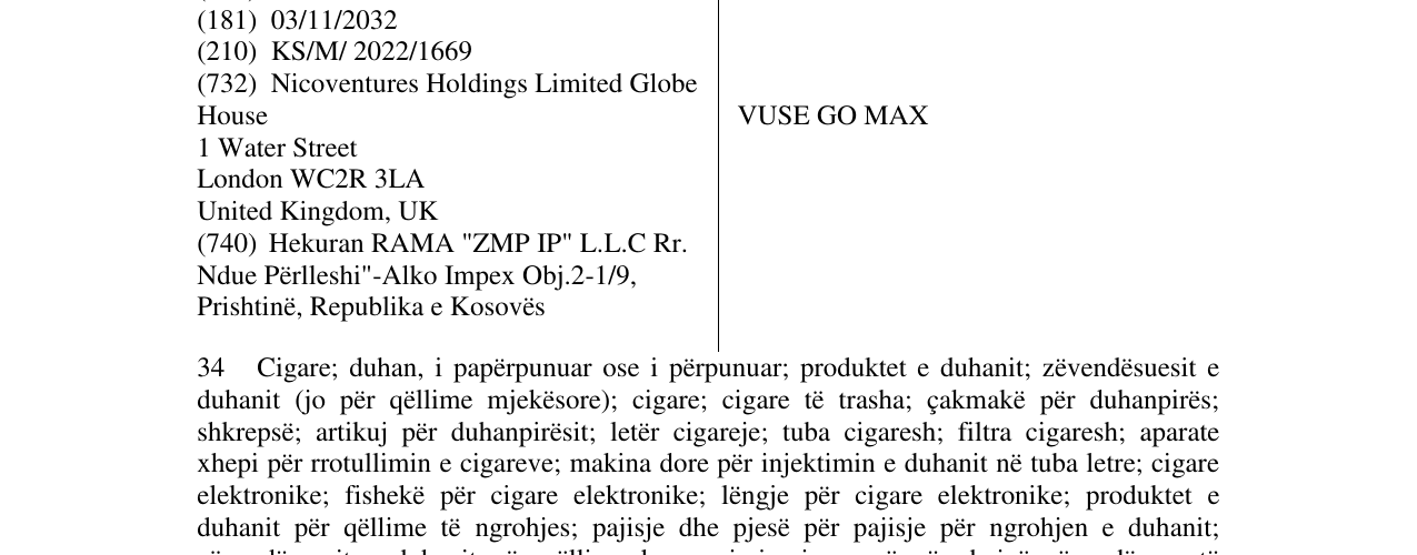 Zëri i markës VUSE GO MAX në buletin