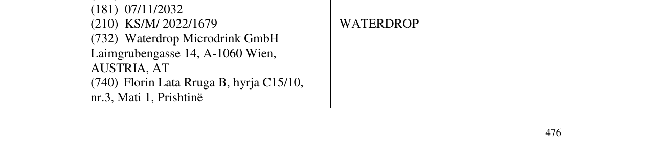 Zëri i markës WATERDROP në buletin