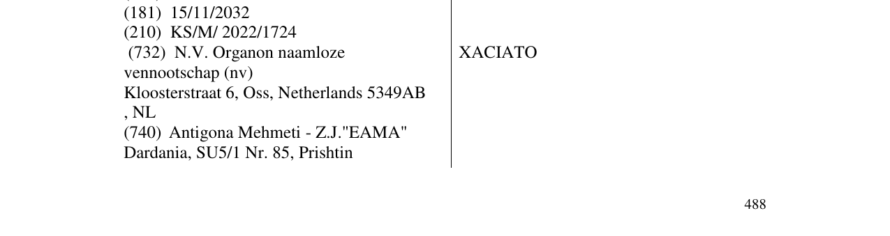 Zëri i markës XACIATO në buletin