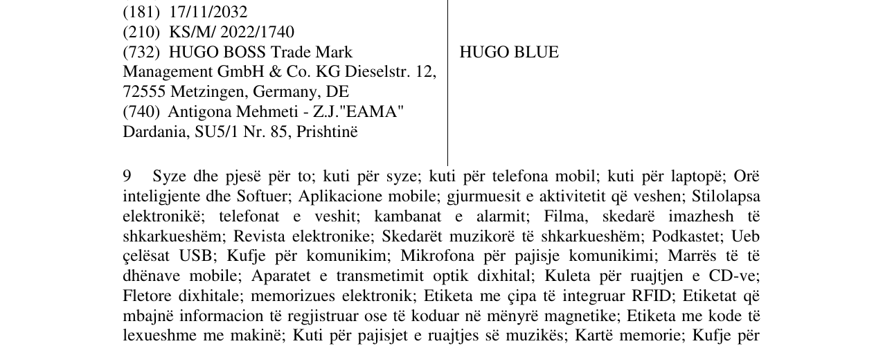 Zëri i markës HUGO BLUE në buletin