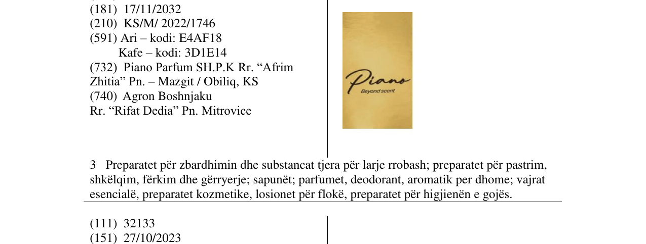 Zëri i markës Piano në buletin