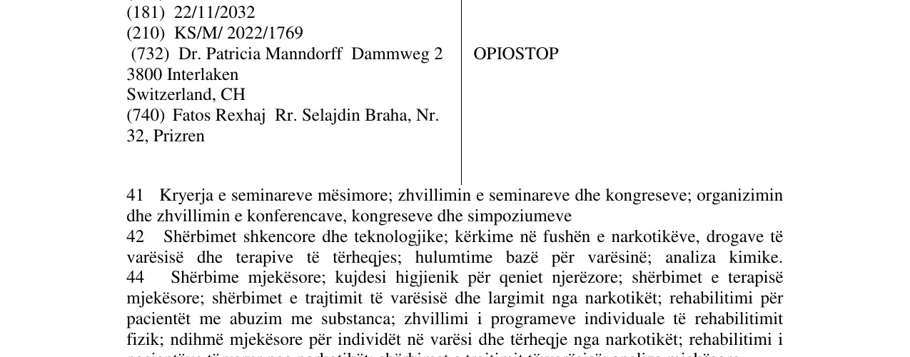 Zëri i markës OPIOSTOP në buletin