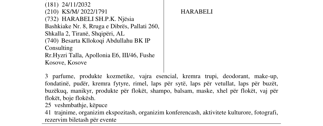 Zëri i markës HARABELI në buletin
