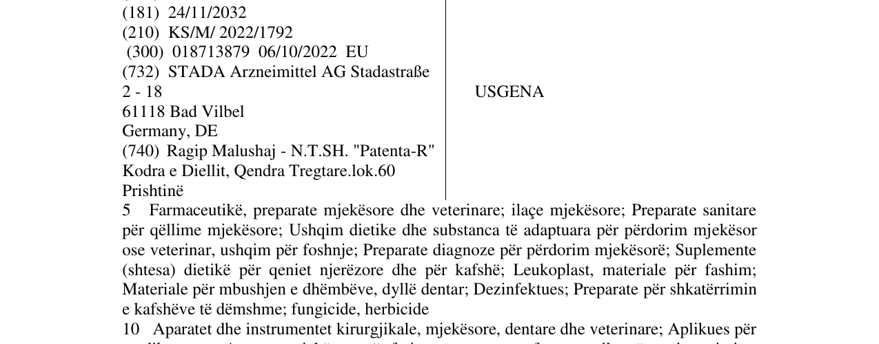 Zëri i markës USGENA në buletin