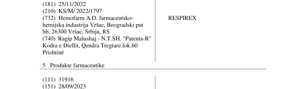 Zëri i markës RESPIREX në buletin